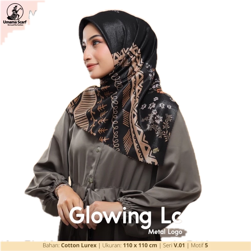 [PART 2] HIJAB SEGIEMPAT MOTIF GLOWING LC METAL LOGO UMAMA