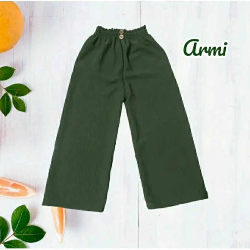 ALMIRA Kulot Anak Crinkle Polos -2 Kancing | Dobby Pants Anak | Celana Kulot Anak Perempuan (1-12 Ta
