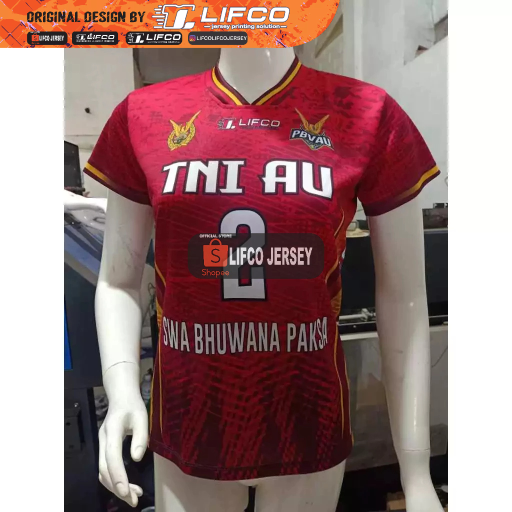 READY STOCK JERSEY VOLLEY BALL ORIGINAL LIFCO LIVOLI TNI AU RED SERIES CEWEK(TIDAK BISA CUSTOM NAMA)