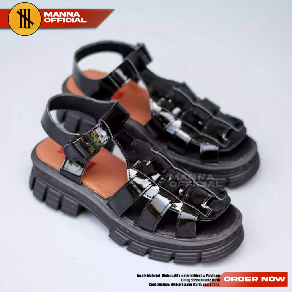 Sepatu Sandal Slop Hitam Wedges Docmart Wanita