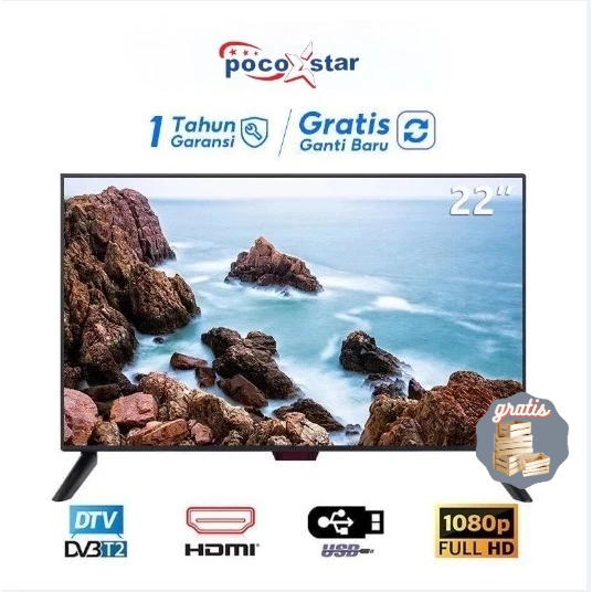 Pocostar TV Digital/Analog LED Uk 22 Inch Full HD TV Murah Premium