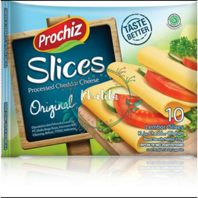 

Keju Prochiz Cheddar Slice Original Kemasan Biru 160 Gram Isi 10 Lembar