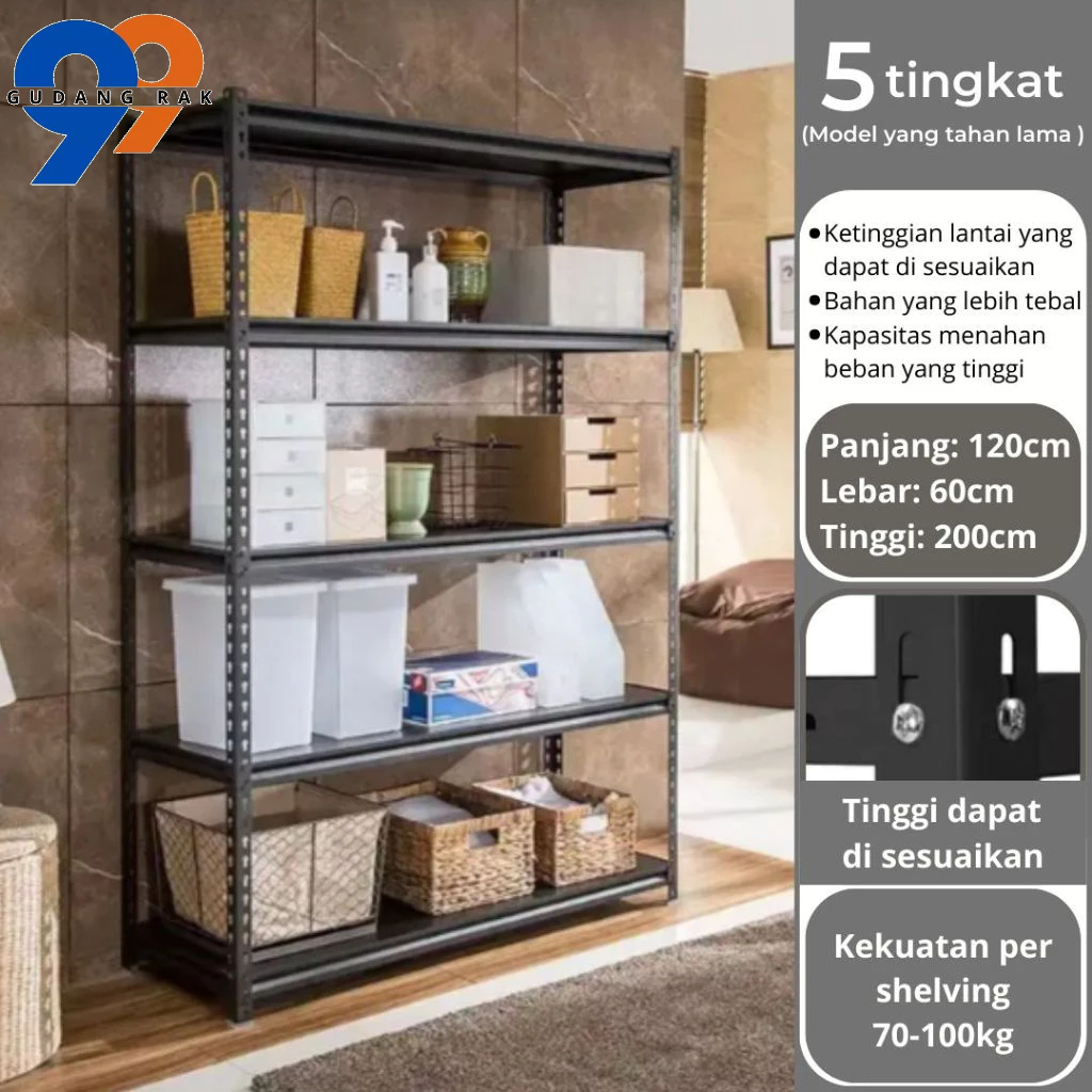 Rak Besi 5 Susun Serbaguna Ukuran 120cm x 60cm x 200cm