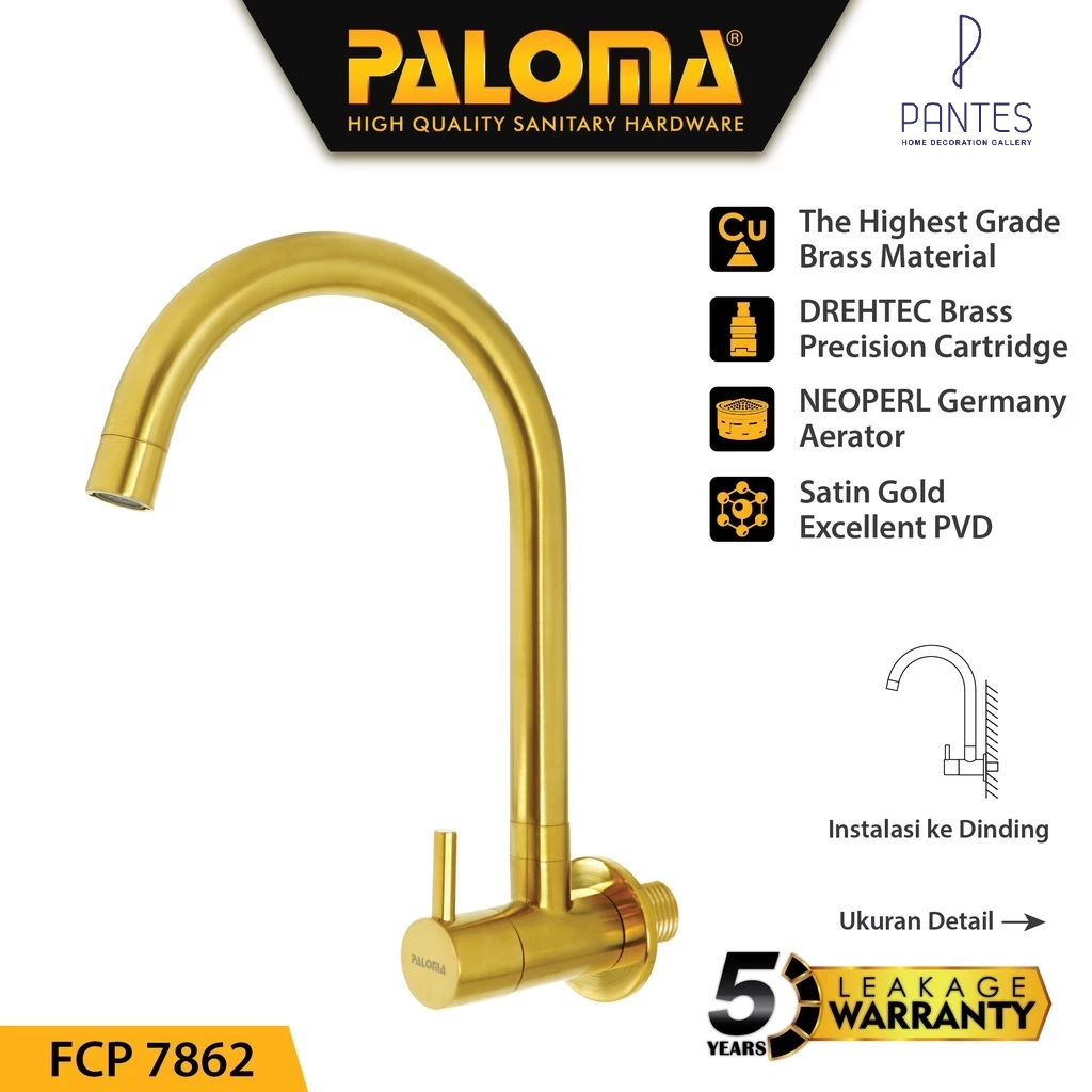 PALOMA FCP 7862 Kran Sink Angsa Cuci Piring Dapur Kran Air Emas Gold