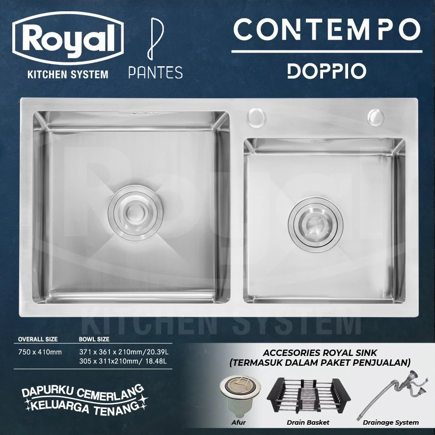 Royal Kitchen Sink Contempo Doppio | Bak Cuci Piring | Wastafel Stainless steel