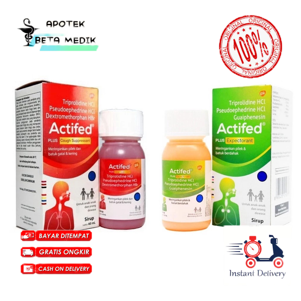 ACTIFED PLUS EXPECTORANT Hijau - COUGH SUPPRESSANT Merah 60ML - Obat Batuk Pilek Dewasa Anak Sirup S