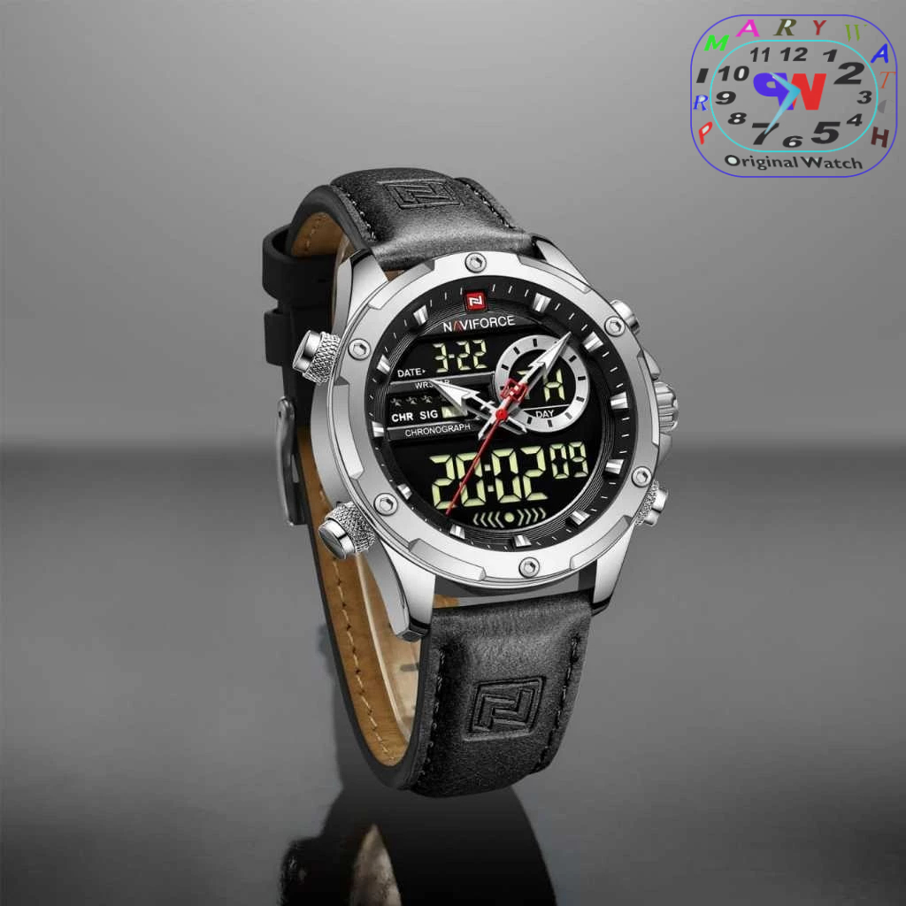 Naviforce 9208 Jam Tangan Pria Anti Air - Jam Tangan Tali Kulit - Jam Tangan Pria Dual Time- Jam Tan