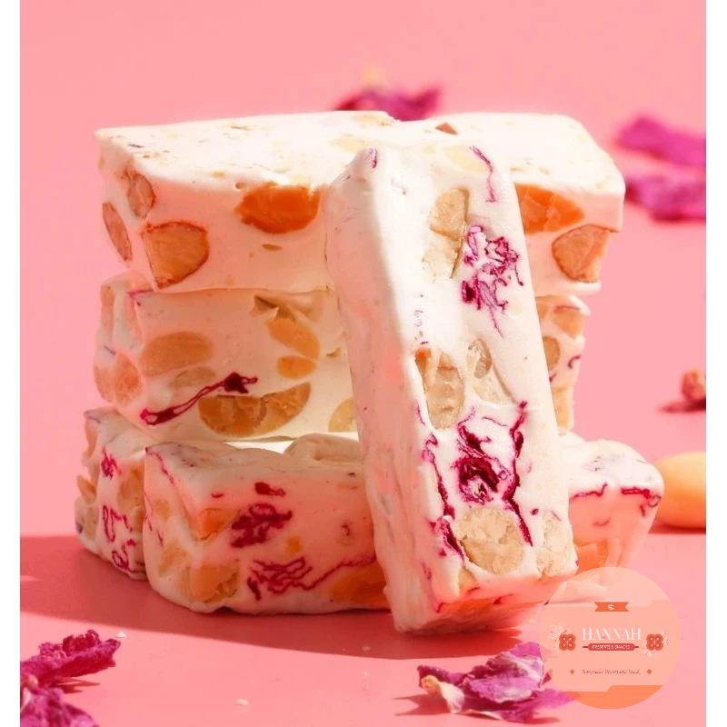 

Hampers Nougat 1 Toples 180 Gram Rose & Almond Premium Quality - Permen Milk Nougat Susu Kue Nougat