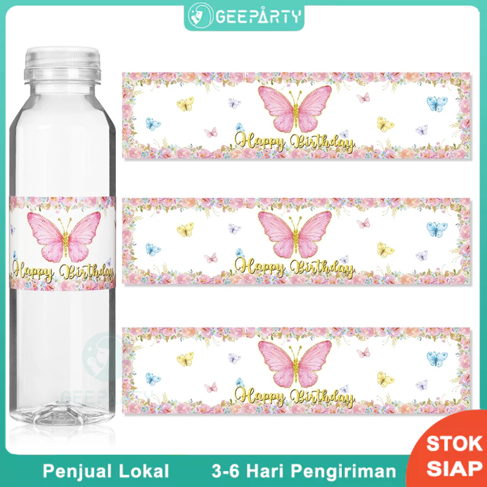 

10 Pcs Label Stiker Botol Air Kupu-kupu Merah Muda Untuk Dekorasi Pesta Ulang Tahun Anak Perempuan