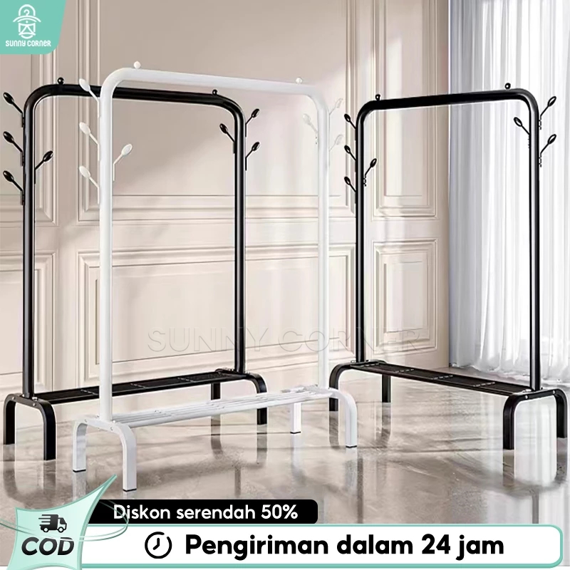 GARANSI (COD) STAND HANGER SINGLE BESI KUAT BUTIK DISPLAY GANTUNGAN BAJU HANGER BAJU GAWANG (PUTIH