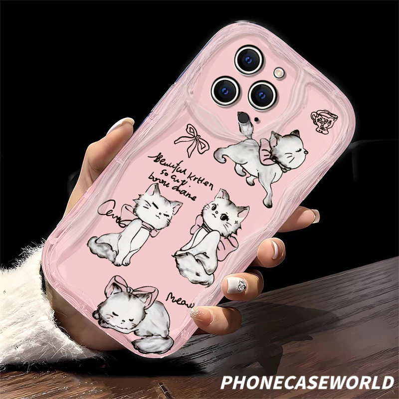 【Cute Cat】 Soft Case Casing Samsung A14 A24 A34 A54 A04S A04E A04 A03 A12 A13 A50 A50s A32 A23 A30s A33 A53 A52 A51 A11 A10s A21s A30 A02s A20s A52S Cute Pink Kitten Series Silicone TPU Fine Hole Camera Protective Soft Case