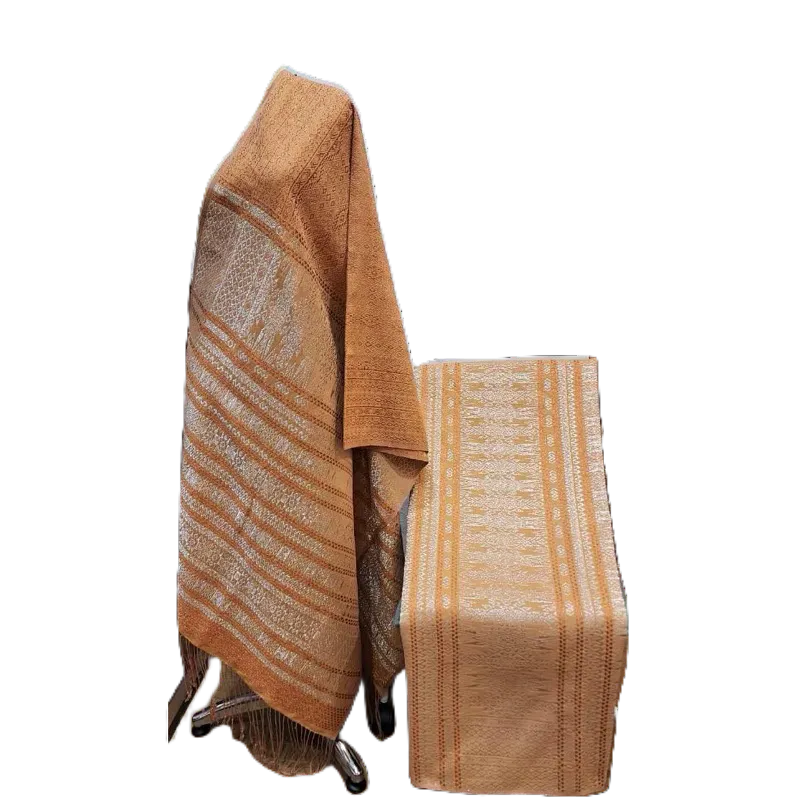 Songket Tumtuman Tarutung Tanpa Sambungan Warna Cokelat Abu Silver