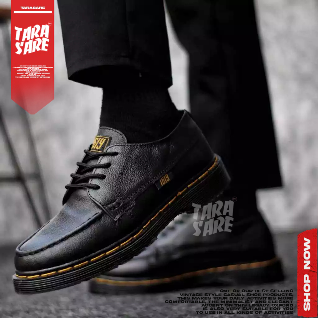 GONZ - Sepatu Docmart Boots Pendek Kulit Asli Hitam Pria