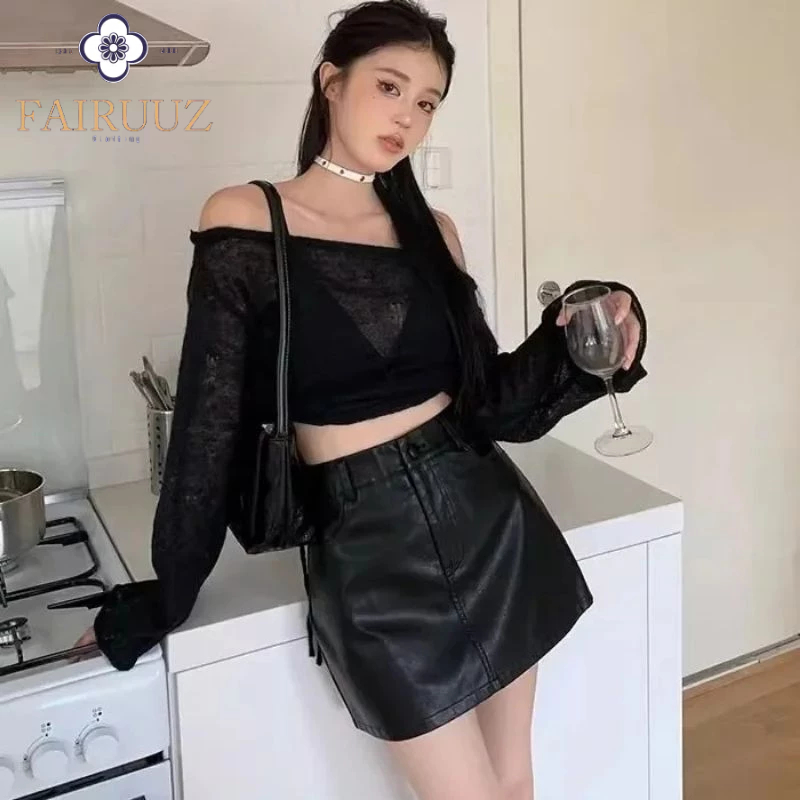 Rok Wanita Mini Fitted Skirt Leather Fashion Korean Style Rok Pendek Rok Kulit Pendek Highwaist Seks