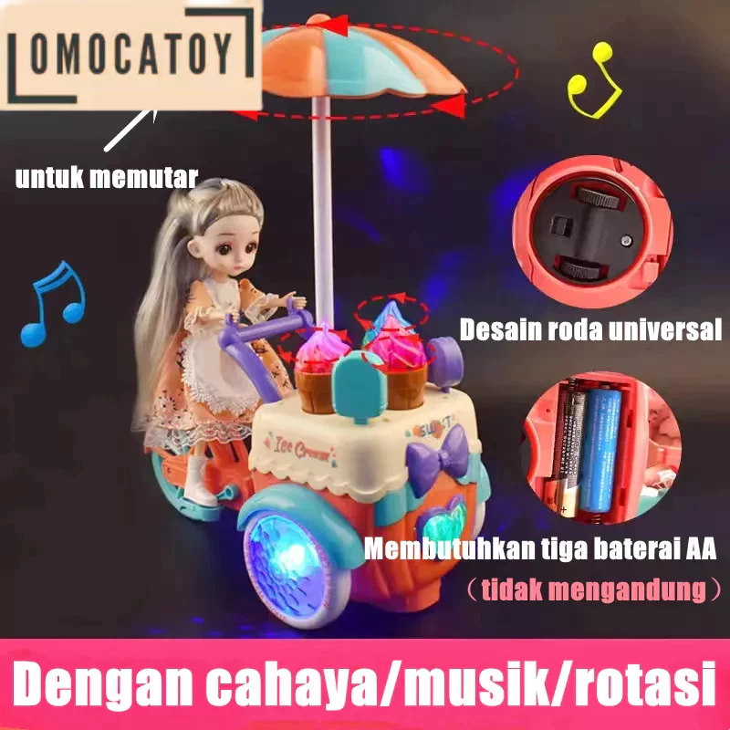 Mainan Anak Perempuan | Mainan Kereta Dorong Es Krim Dengan Musik Dan Lampu | Mainan Gerobak Dorong 