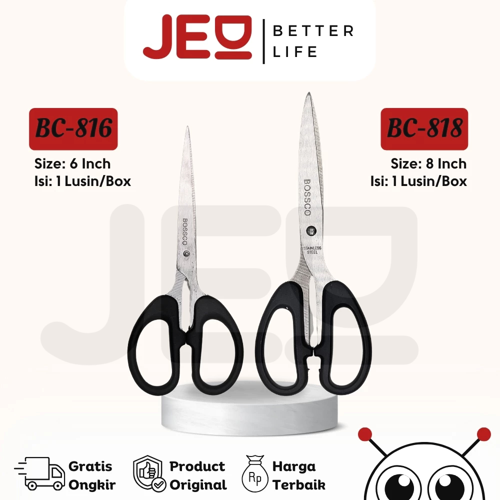 

1 Box isi 12 Gunting Scissors BOSSCO (4 inch~6 Inch-8 Inch) BC-814~816~818
