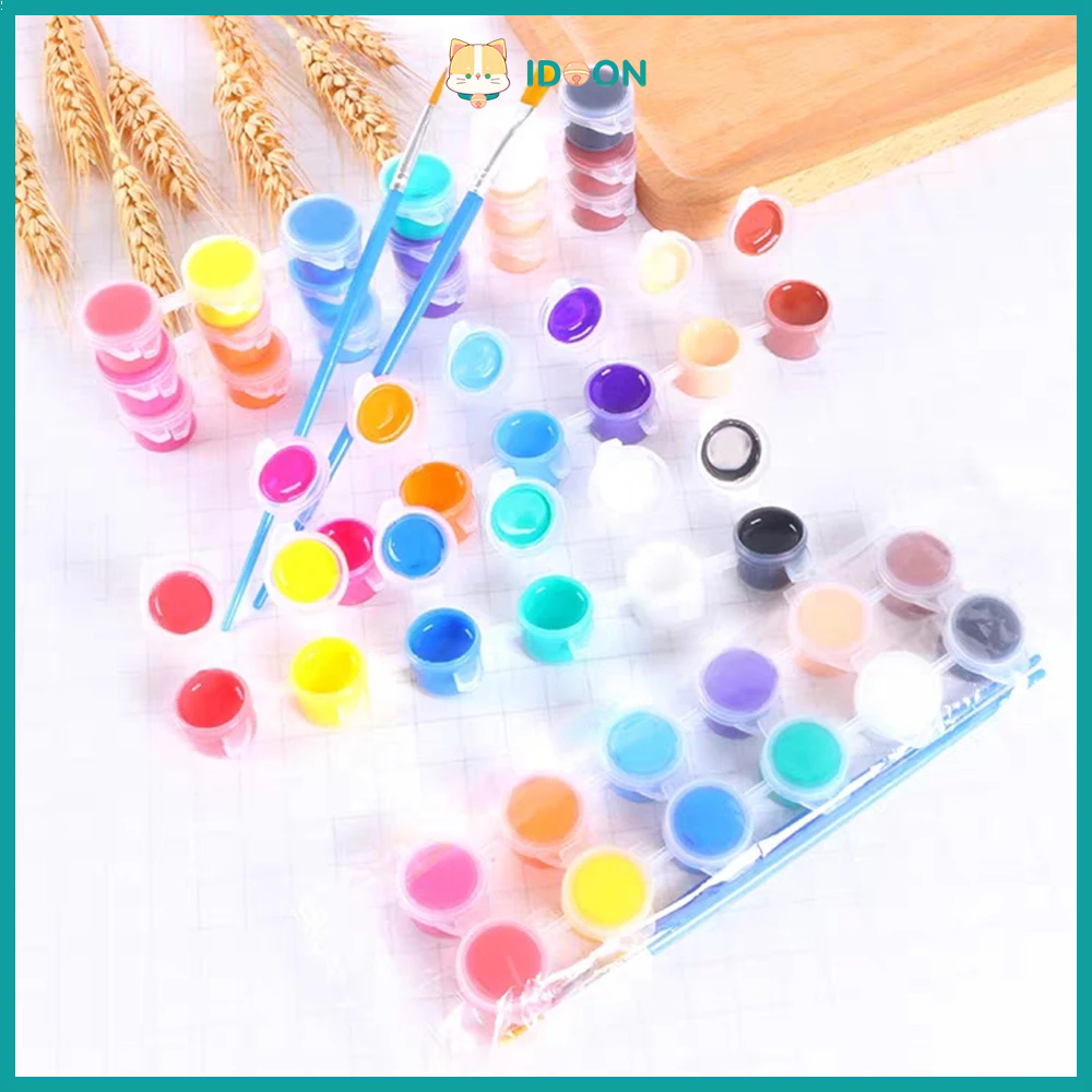 

IDOON Pot Cat Plastik Renteng 12 Warna Cat Dengan Pena /Tempat Cat Akrilik/Wadah Tinta 6x3ml/5ml