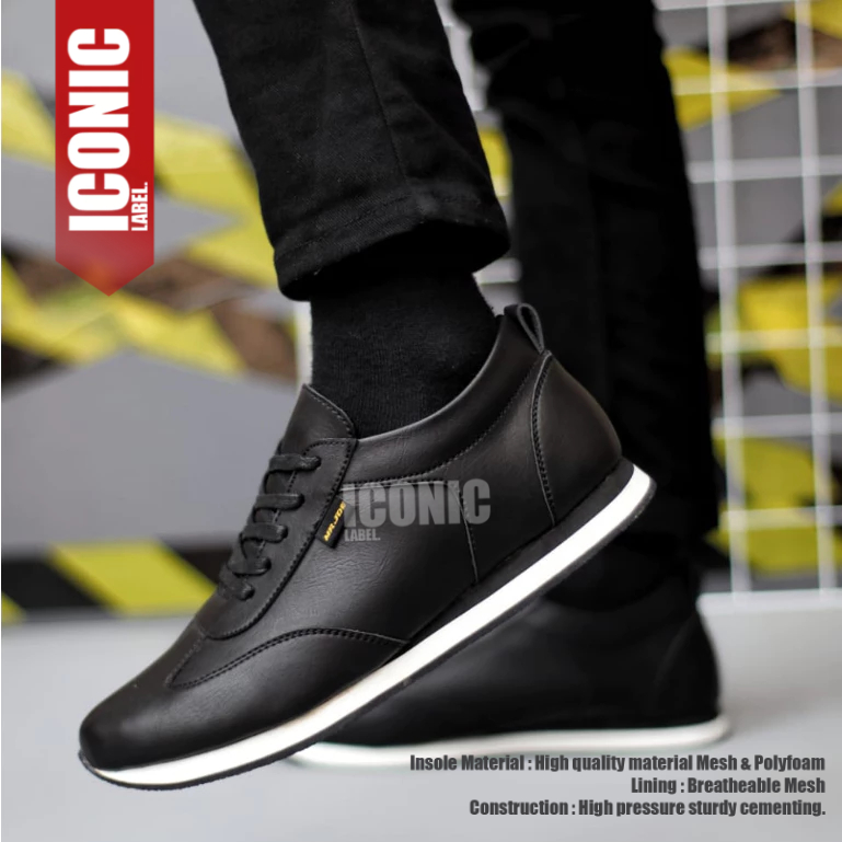 Sepatu Sneaker Casual Kerja Kulit Hitam Pria