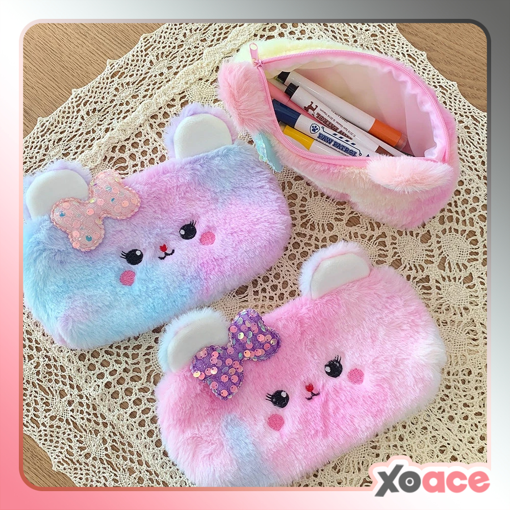 

Dompet Tempat Pensil Bulu Muka Kelinci Gradasi Pita Sequin MCOB3925