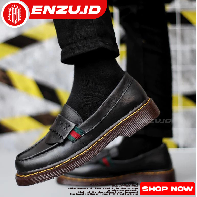 Sepatu Loafers Kulit Docmart Pria Pantofel Hitam Pria