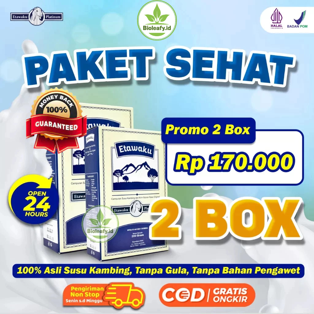

Paket 2 Box Susu Etawaku Platinum - Solusi Atasi Masalah Pernafasan Asma Sesak nafas Cocok Untuk Lansia 200 gr