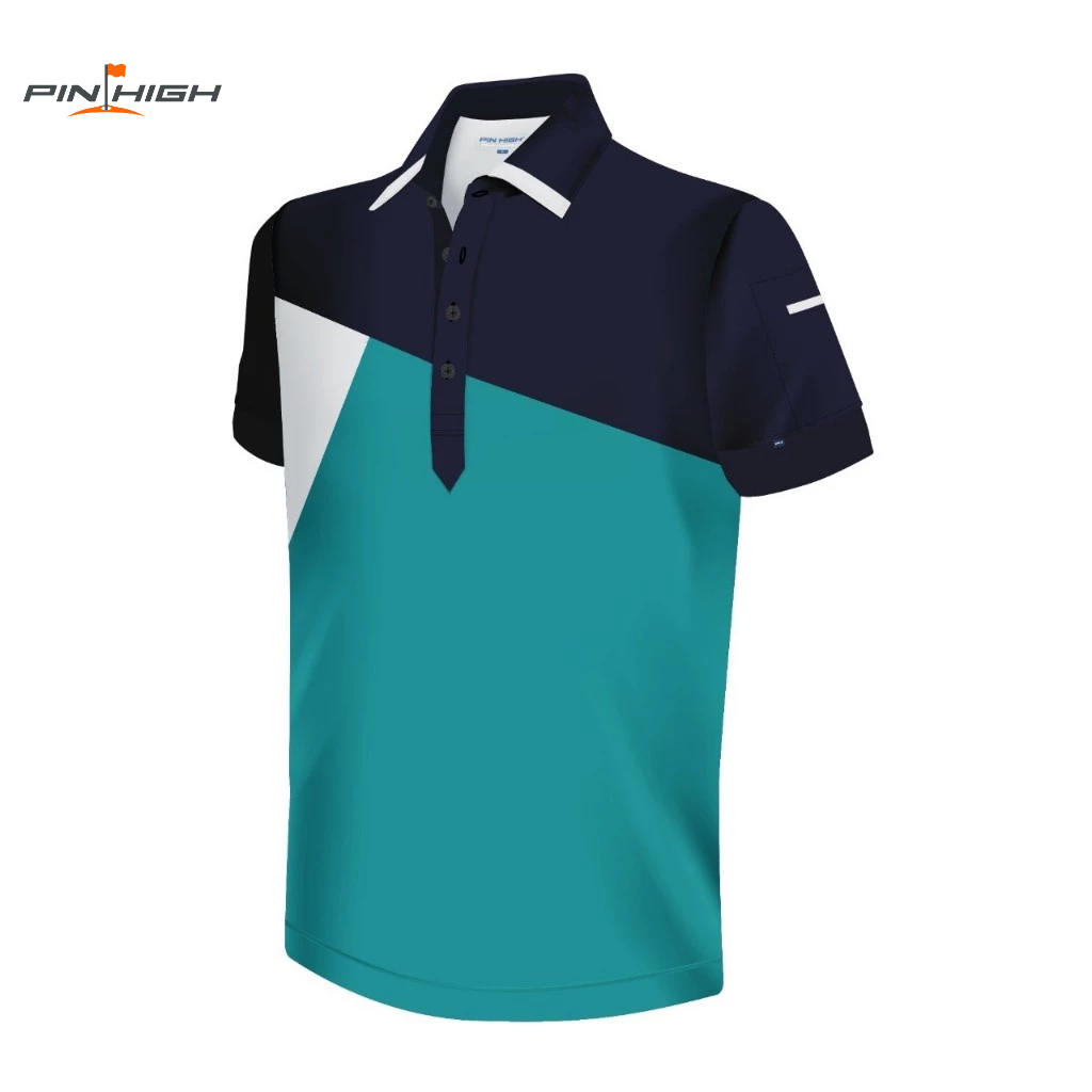 Men’s Polo Shirt - PIN HIGH Jaxon (Navy Seal/Viridian Green/White). Athletic Fit. SwingDry Fabric Te