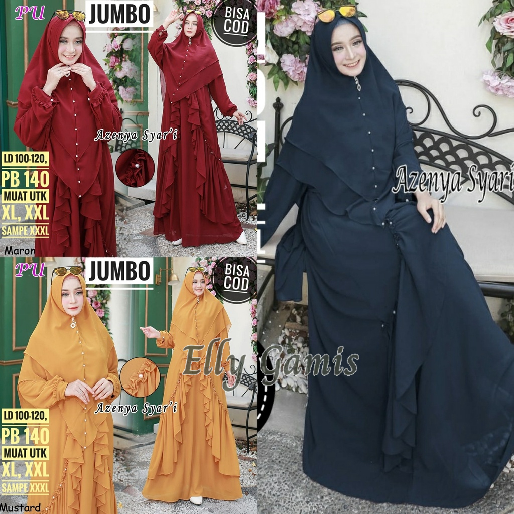 Gamis jumbo Azenya Ceruty babydoll, Baju gamis wanita, Gamis Bigsize XXXL, Gamis Syari, Gamis Murah
