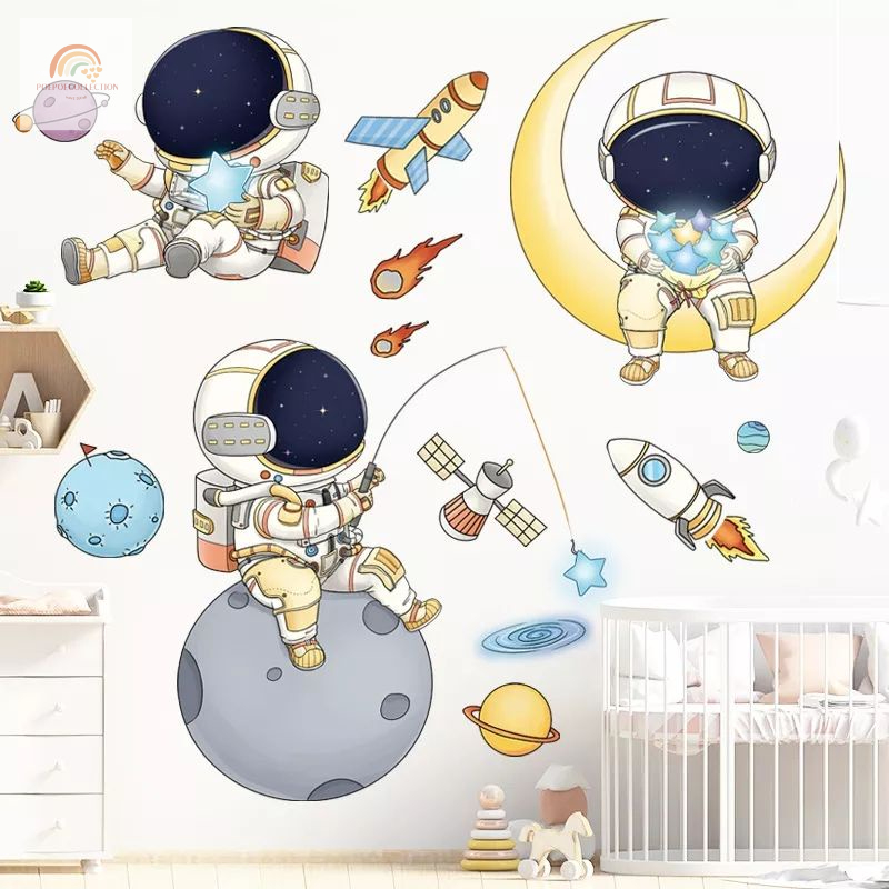 Stiker DInding Dekorasi Dinding Premium Wallsticker Kamar Anak Astronot Space Moon Stiker Kamar
