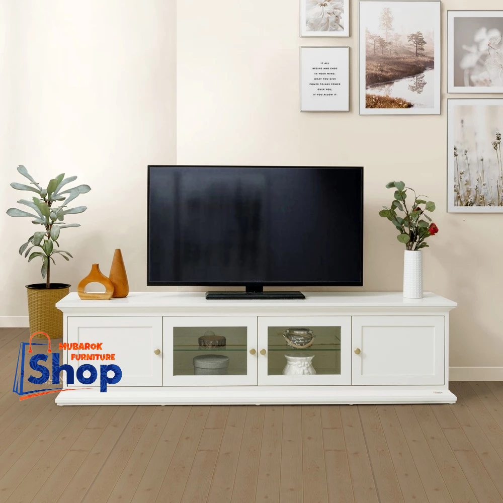 KAMILA TV CABINET | MEJA TV KLASIK MODERN PINTU KACA | BUFFET TV MINIMALIS KAYU | LEMARI TEMPAT TV