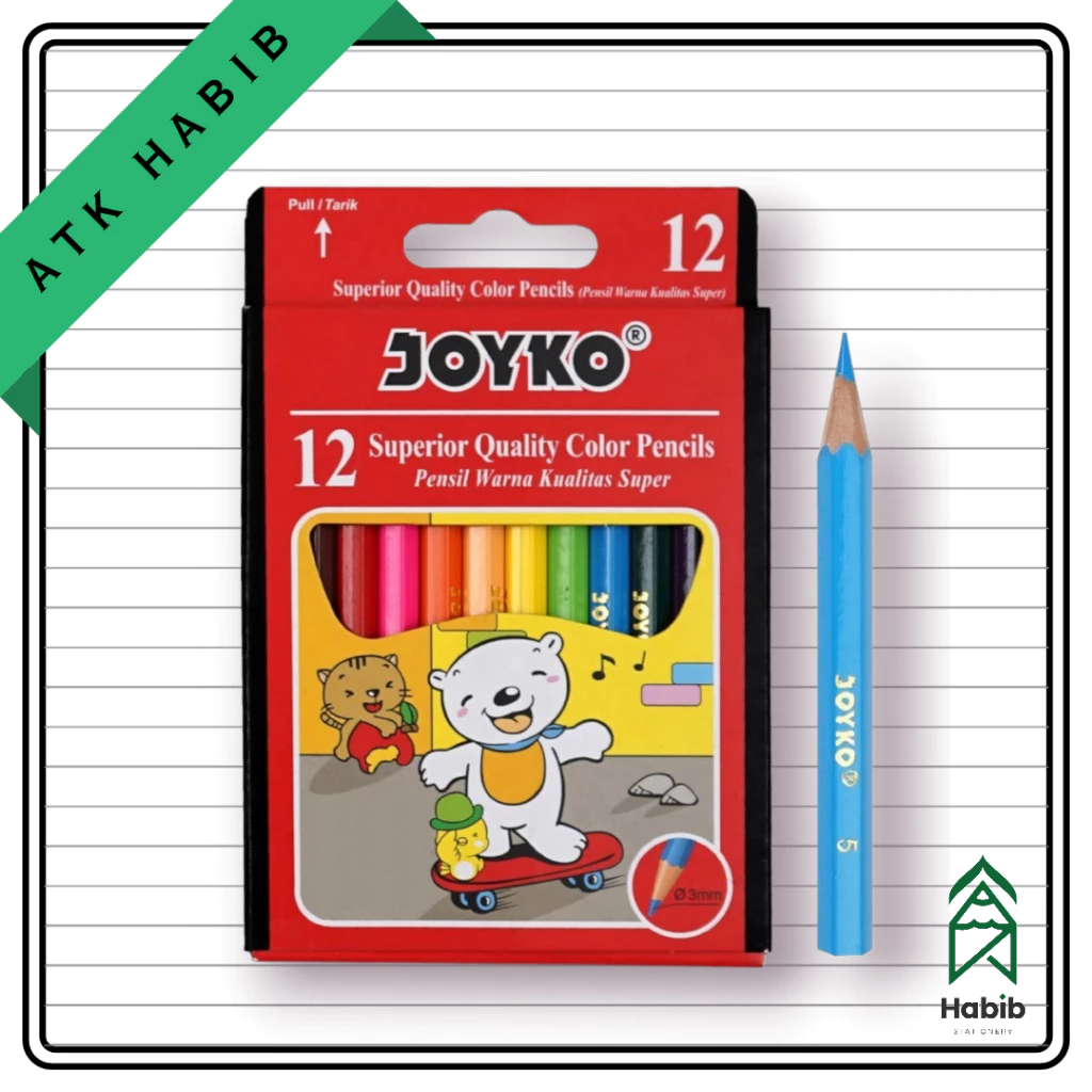 

Pensil Warna Joyko 12 Warna Pendek CP-S12 - Hexagonal