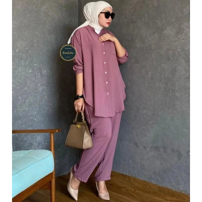 BRANDSTORE - Lilya Oneset Shakila Botega Stelan Celana Kemeja Polos Kasual