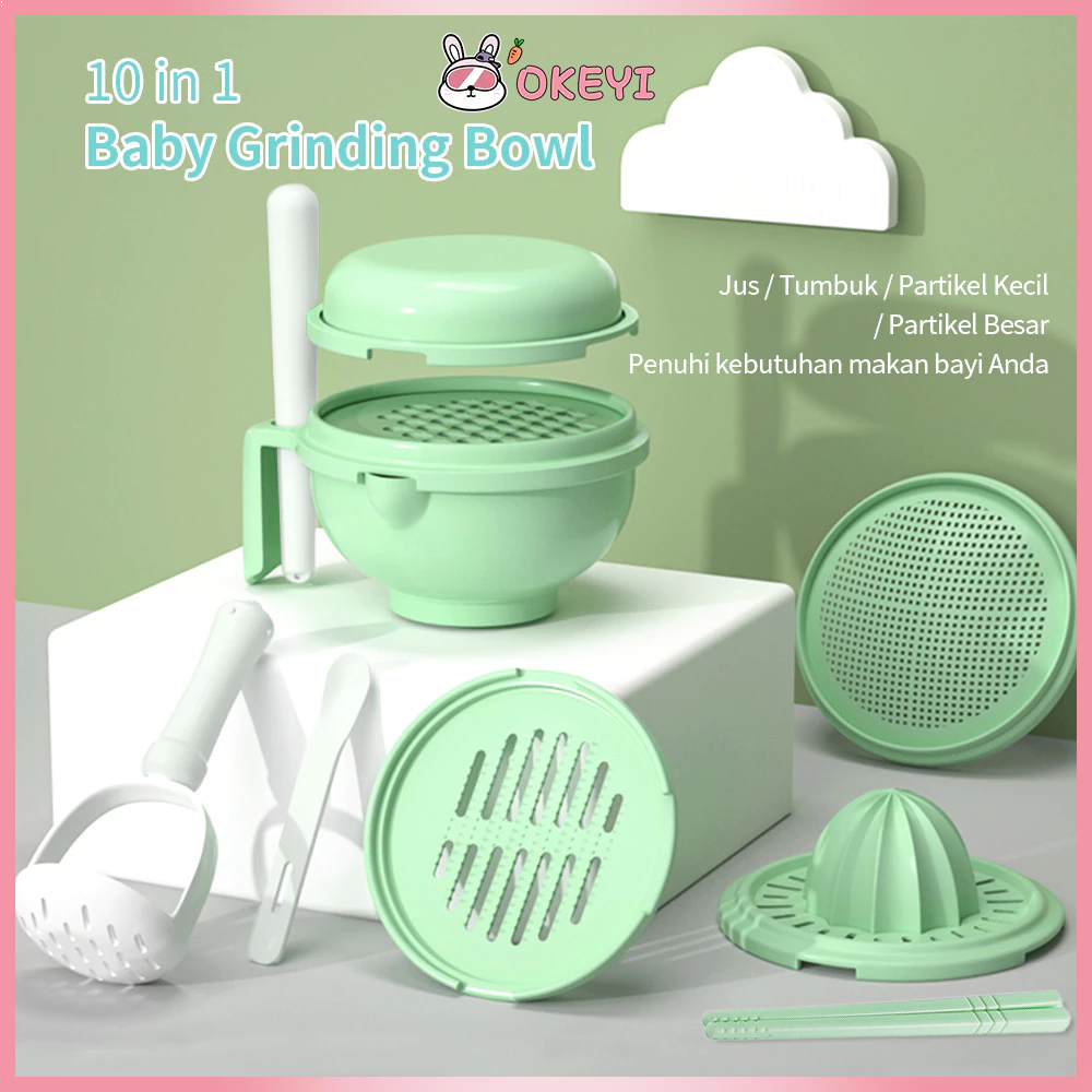 Okeyi Baby Food Maker Peralatan Makan Bayi 10Pcs/Set Grinder Bowl Alat Makan Bayi