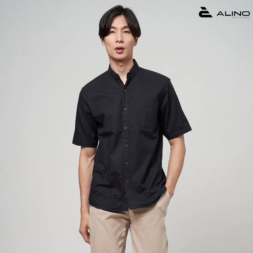 Anoali Kemeja Pria Basic Lengan Pendek Hitam 022