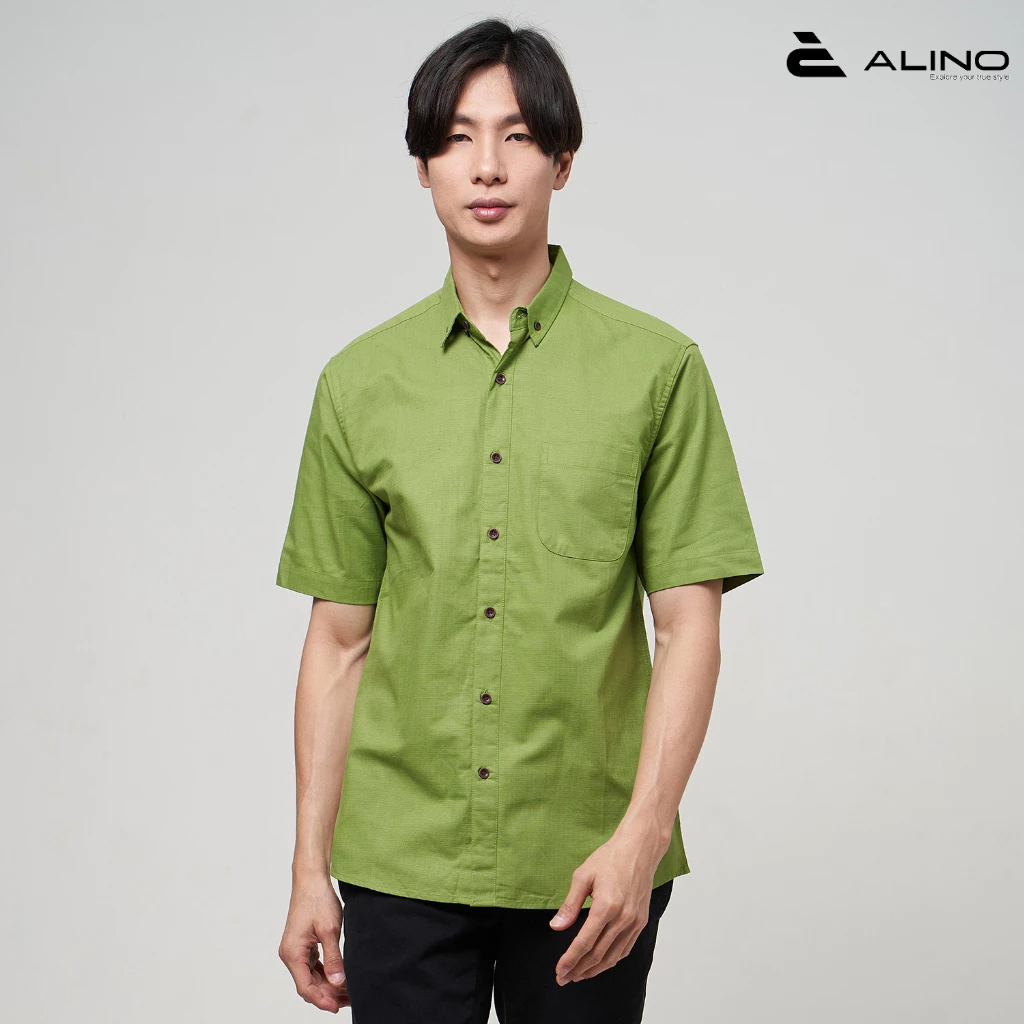 Anoali Kemeja Pria Basic Lengan Pendek Hijau Daun
