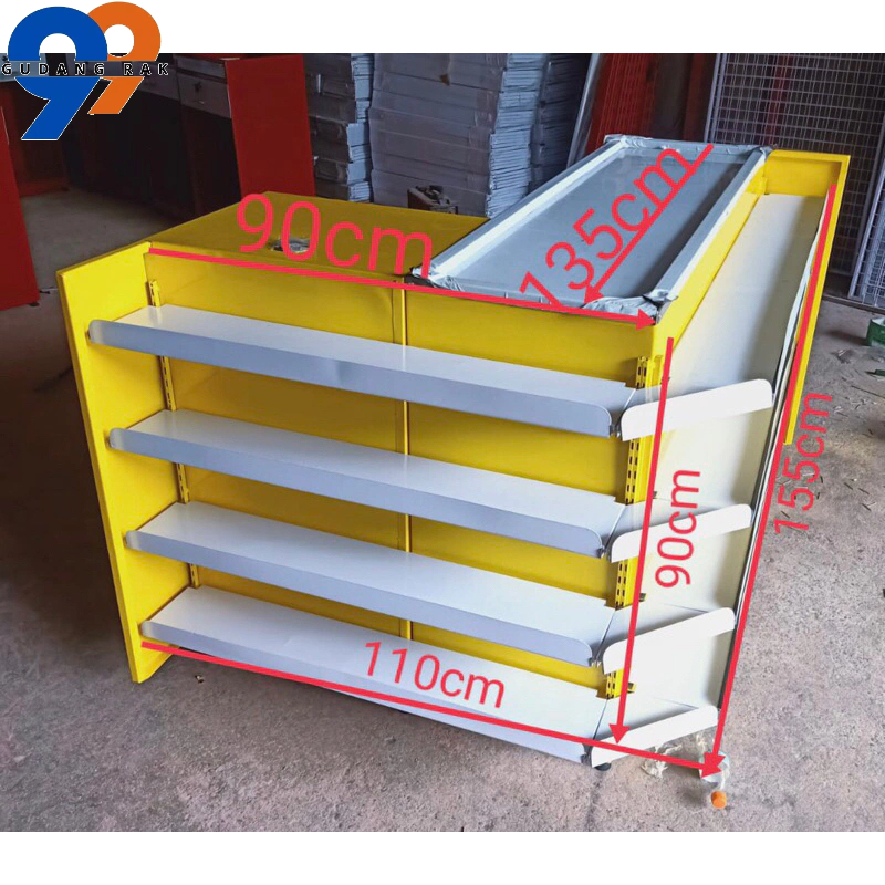 Meja Kasir - Meja Rak Minimarket 4 Susun Model L