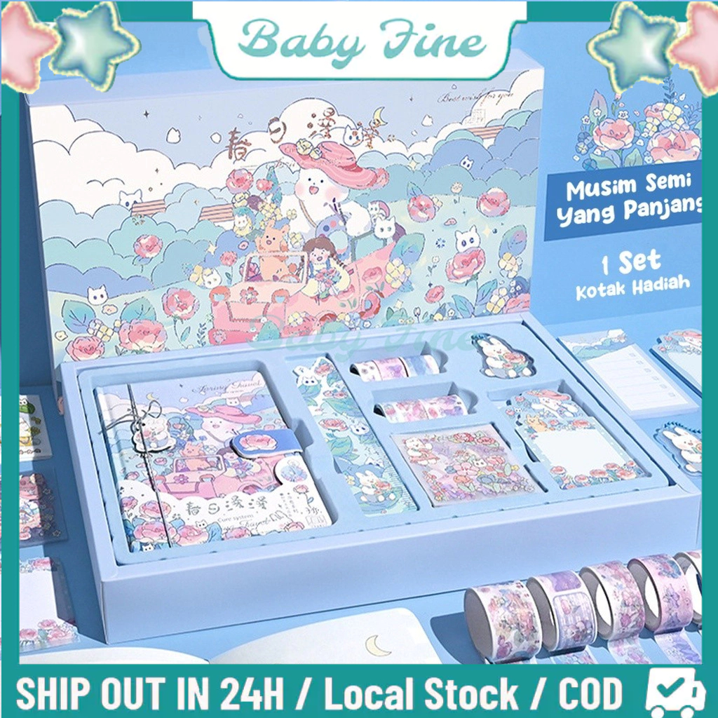 

【COD】8 in 1 Gift set/ Diary journal kit set birthday gift/ Paket set agenda/ Buku catatan set lucu/Stiker Lucu Cute diary book