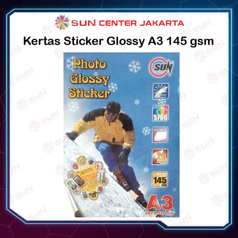 Kertas Stiker Foto Glossy A3 - Glossy Photo Sticker Paper 145 Gram ( Support Printer