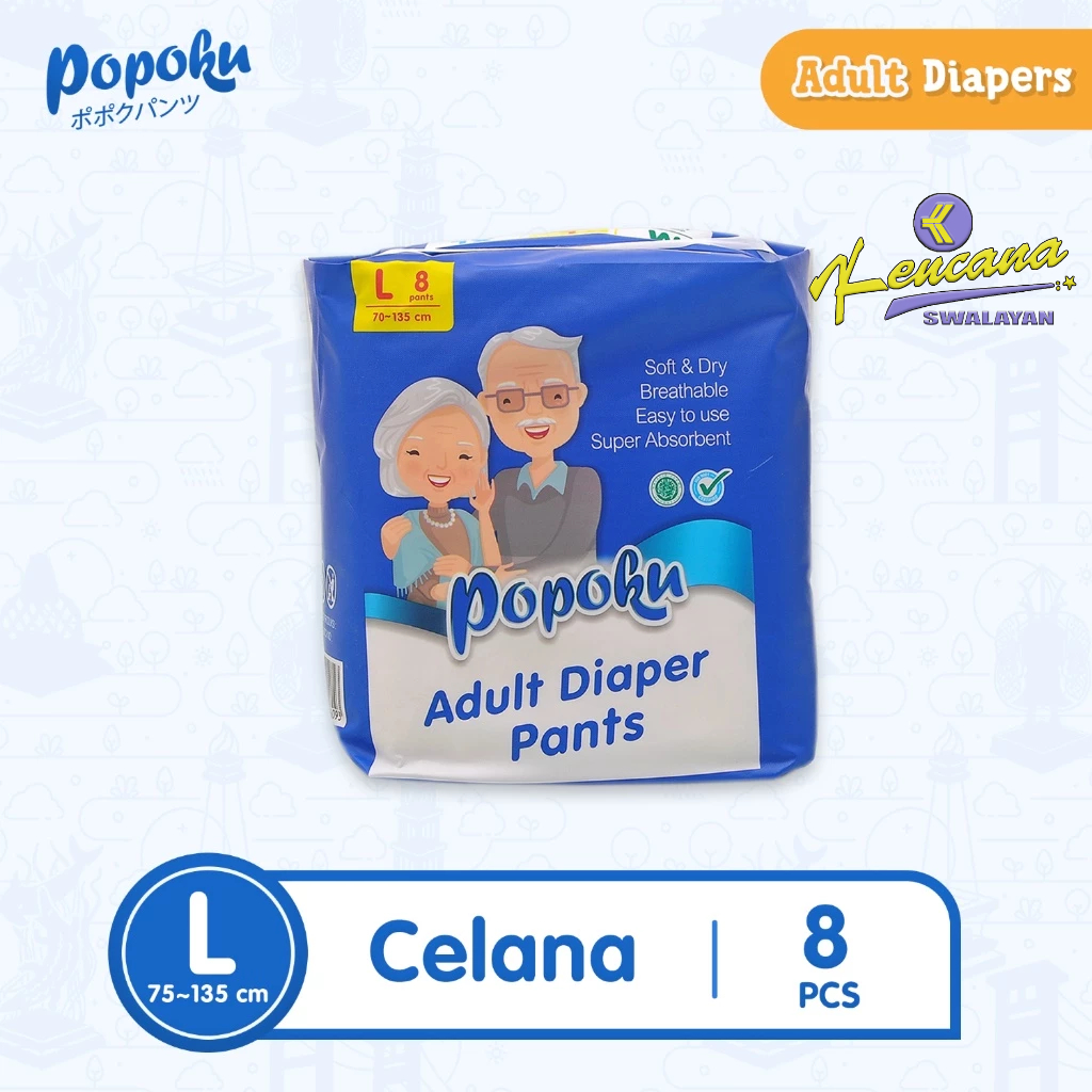 Popoku Adult Diapers Pants L8 (75-135cm) Isi 8 Pcs - Popok Dewasa Manula Lansia Orang Tua Tipe Celan