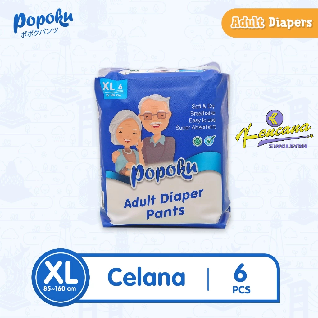 Popoku Adult Diapers Pants XL6 (85-160cm) Isi 6 Pcs - Popok Dewasa Manula Lansia Orang Tua Tipe Cela