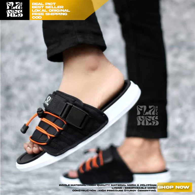 FLAMES Sandal Slide Pria Selop Hitam Distro