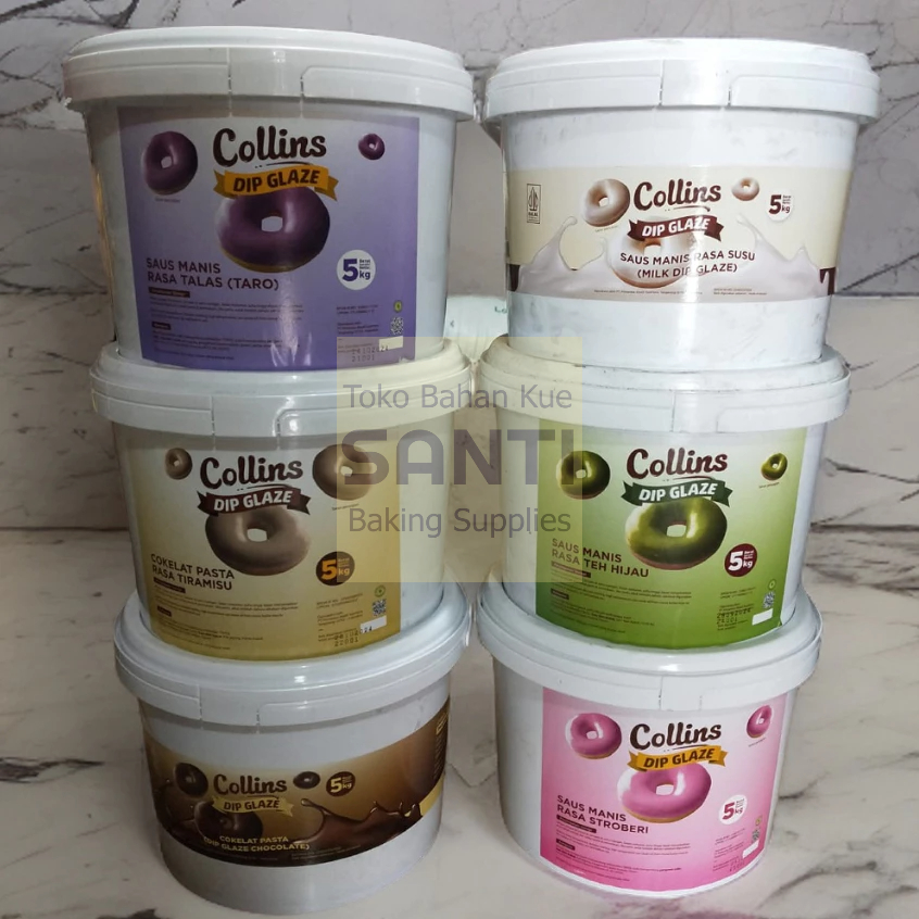 

Collins 5 KG | Dip Glaze Dipping Glaze Topping Donat | Taro / Tiramisu / Chocolate / Susu Vanila / Matcha Greentea / Strawberry