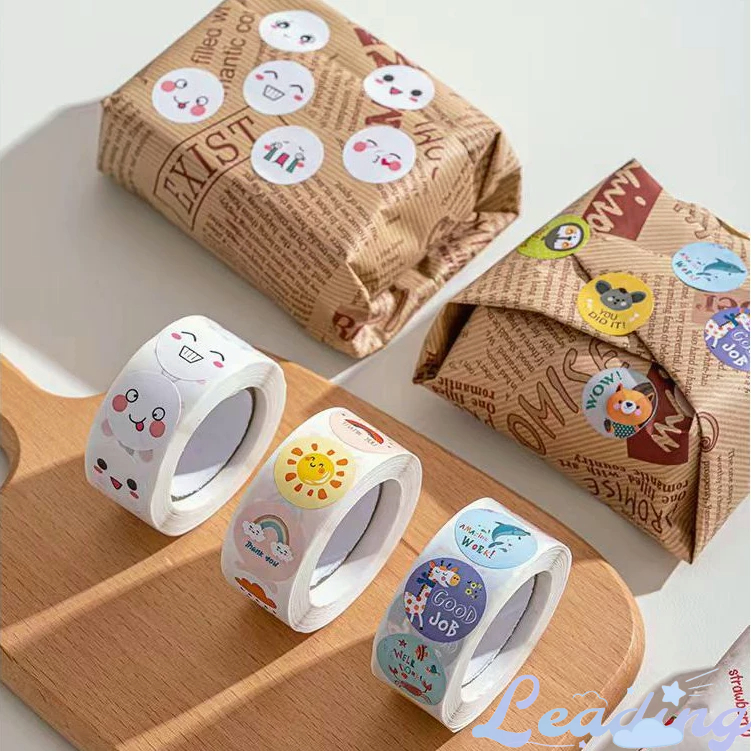 

COD 500 PCS/ 1Roll 2.5cm thank you label penyegelan makanan penutup bundar pola kartun kucing lucu-Le