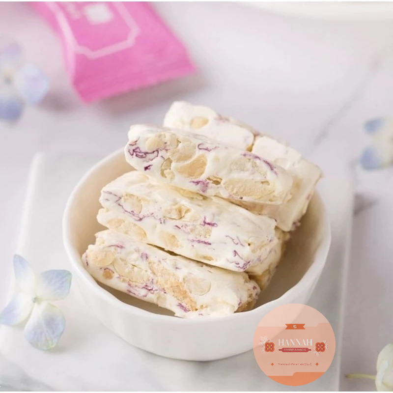 

Milk Nougat Rose & Almond 80 Gram - Permen Milk Nougat Susu Kue Nougat Cemilan Sehat Dijamin HALAL