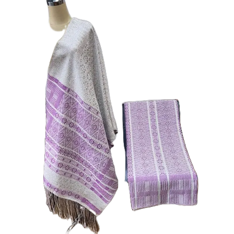 Songket Tumtuman Tanpa Sambungan Warna Silver Ungu Full kristal