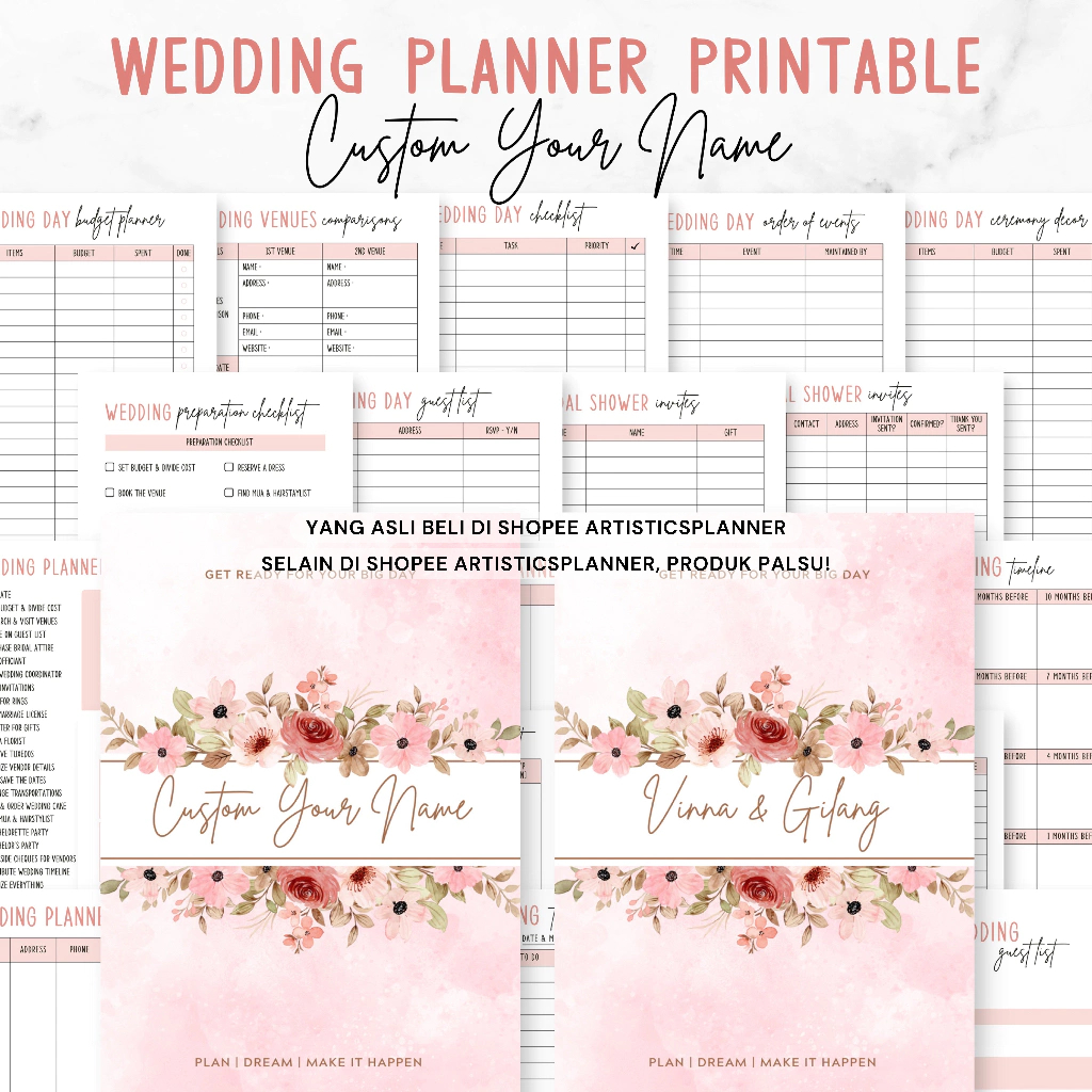 Wedding Planner Custom Name Cover | Planner Printable | Planner Digital | Planner Binder Notebook | 