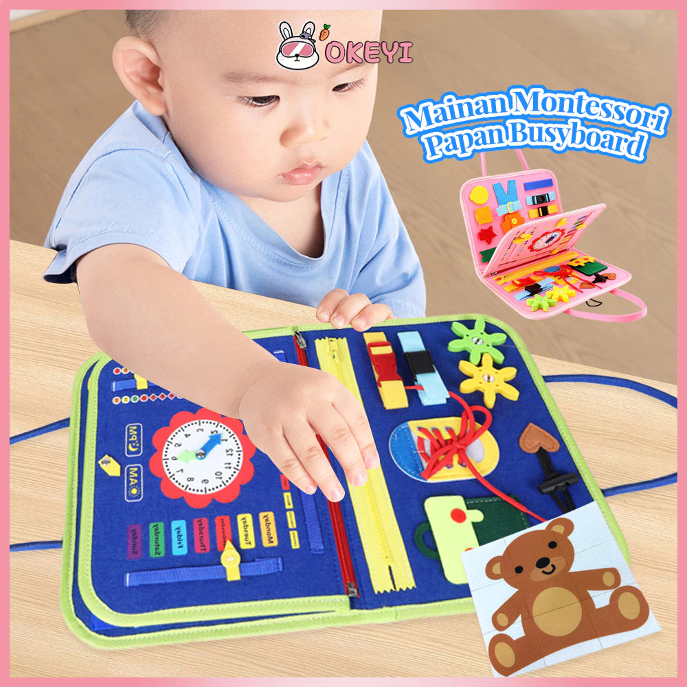 Okeyi Mainan Montessori Edukasi Papan Anak Bayi Busy Board Set Untuk Belajar Berpakaian