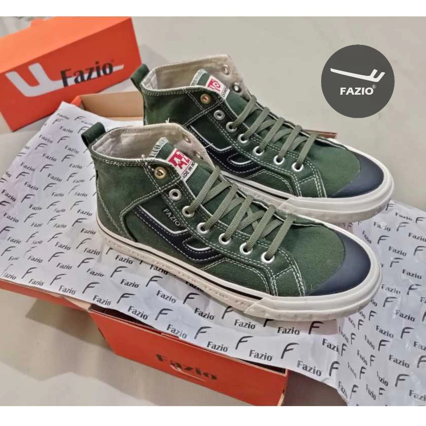 Fazio - Sepatu Unisex Efille High Green Army Sneakers Pria Wanita