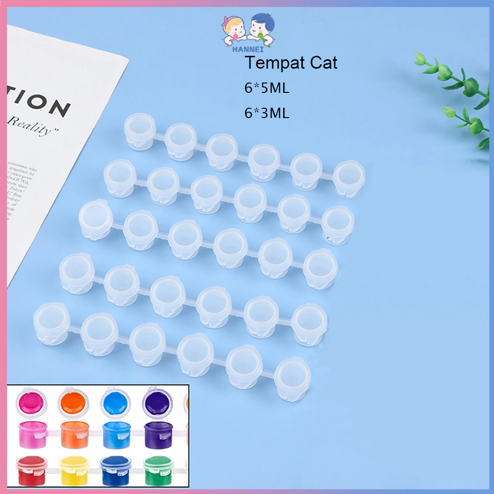 

Hannei Pot Cat Plastik/ 6x5ML 3ML Tempat Cat Acrylic Paint Cup Strip