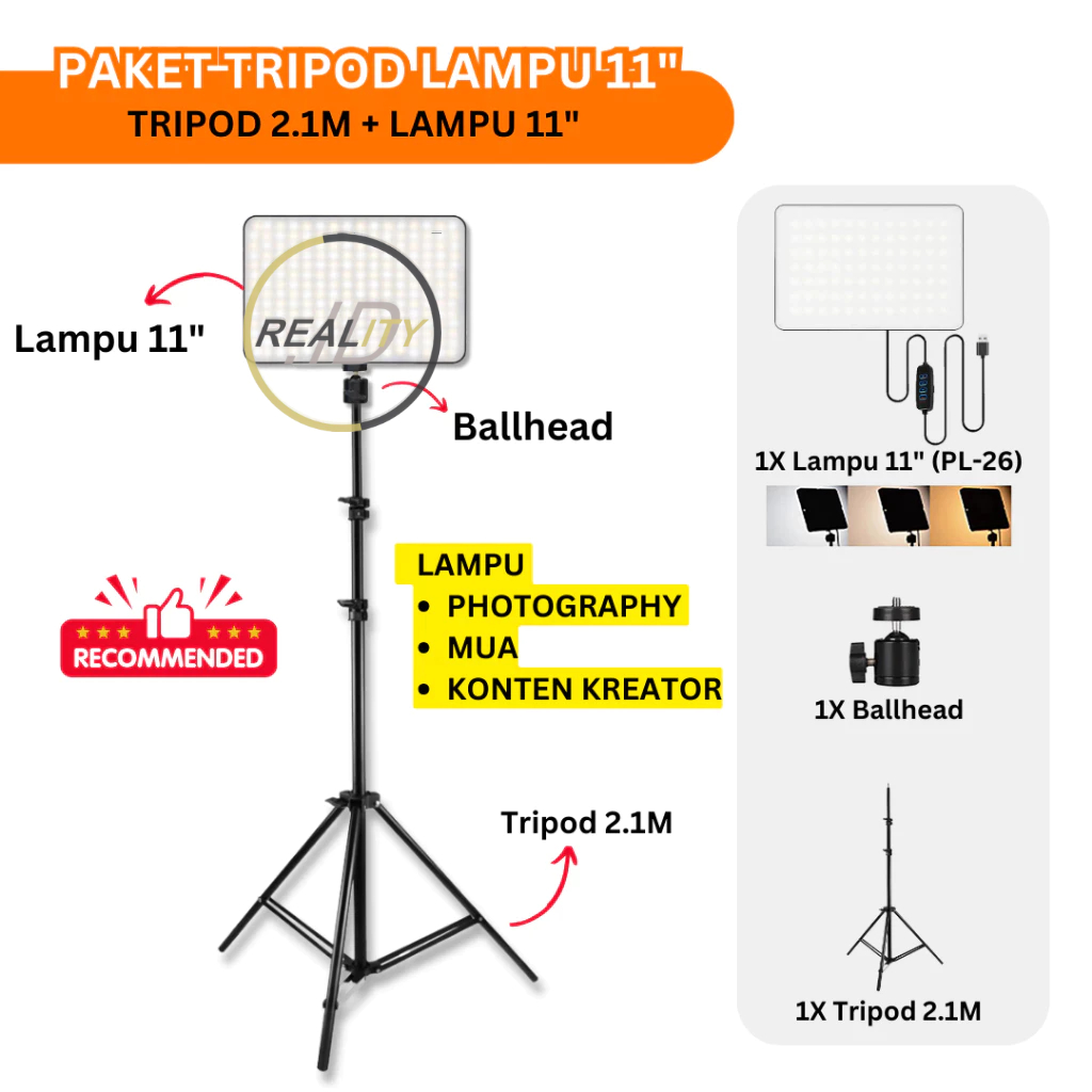 [PAKET] TRIPOD 2 METER + LAMPU FOTOGRAFI PL-26 11 INCH LAMPU MUA FOTO STUDIO KONTEN KREATOR LIVESTRE