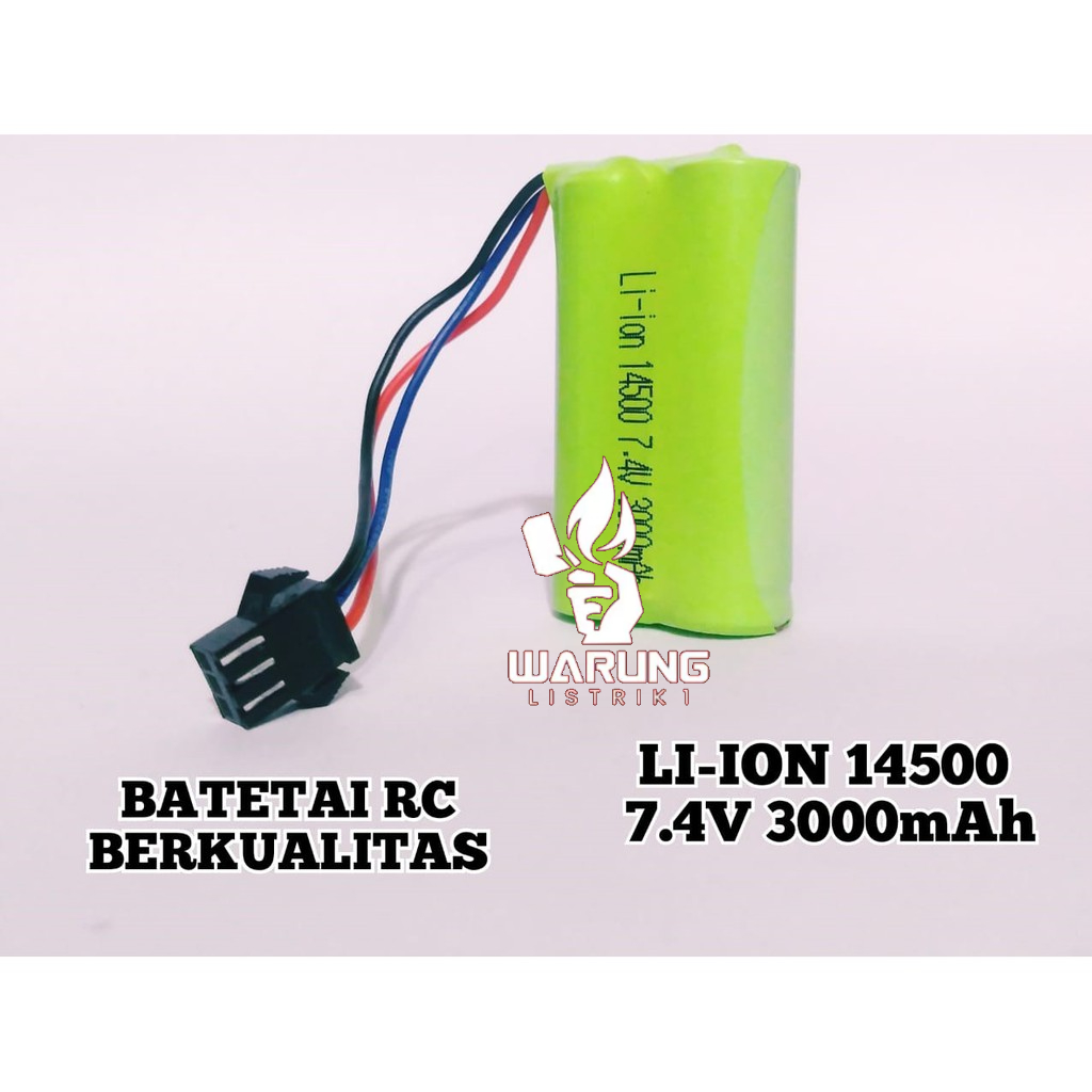 BATRE RC MOBIL REMOT 7.4V 7,4V 3000MAH SOCKET HITAM 3PIN 2X14500